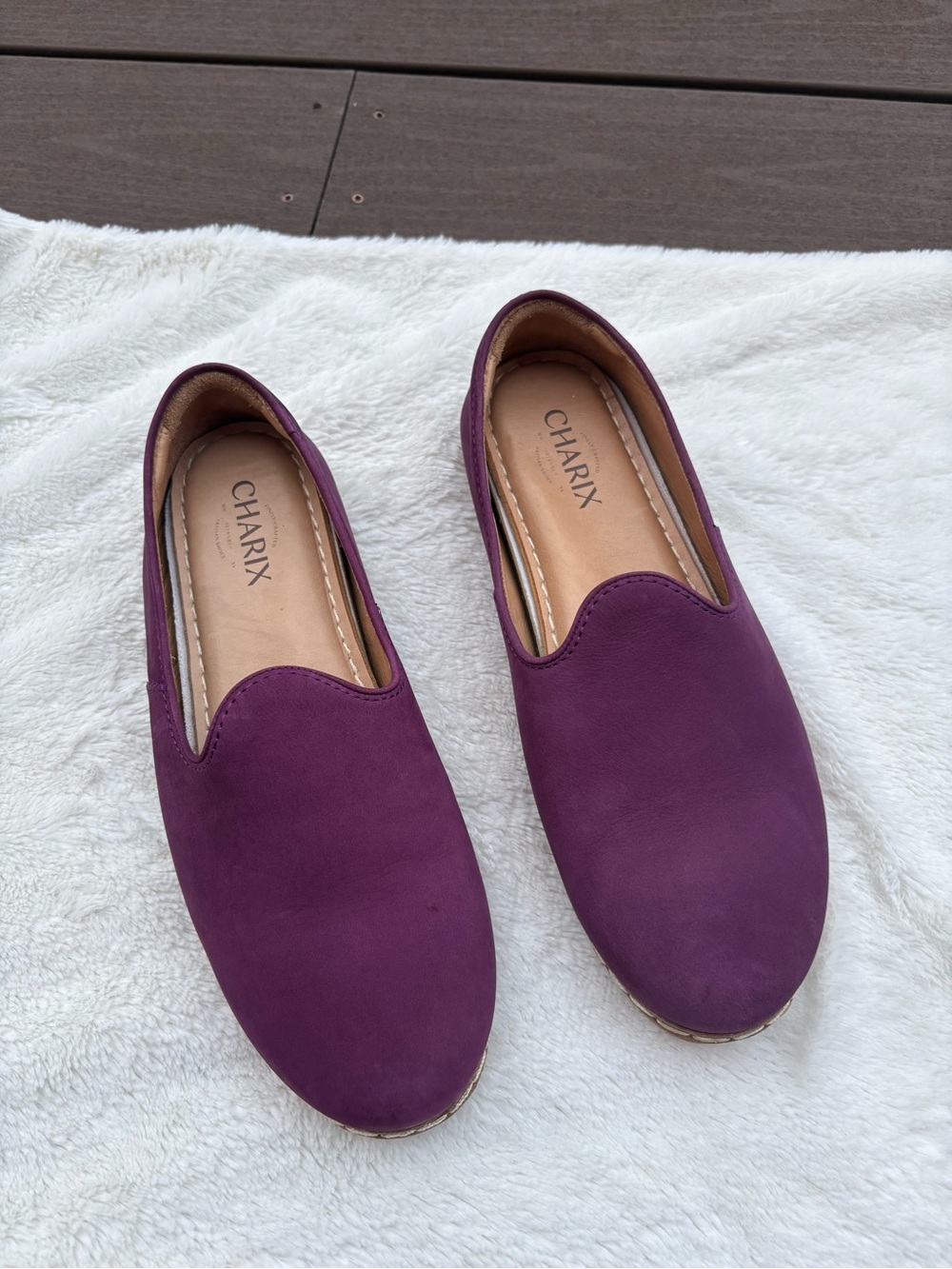Charix flats women’s purple slip on suede leather size 41, 9.5